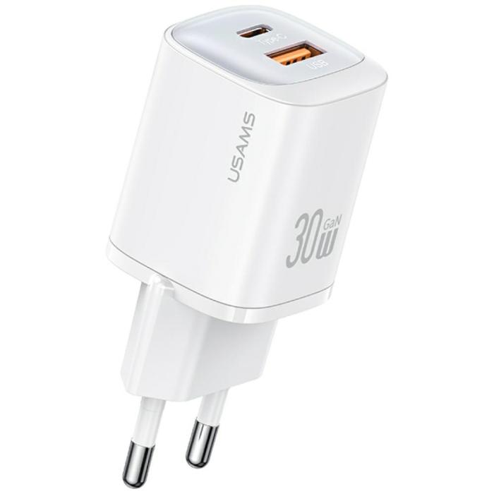USAMS - USAMS Väggladdare CC254 30W GaN USB-C/USB-A HC-serien CC254TC02 – Vit