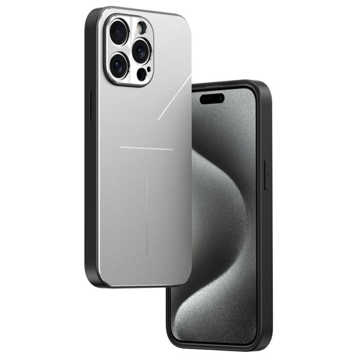 R-JUST - R-JUST RJ-52 Mobilskal till iPhone 15 Pro Aluminium + TPU Silver