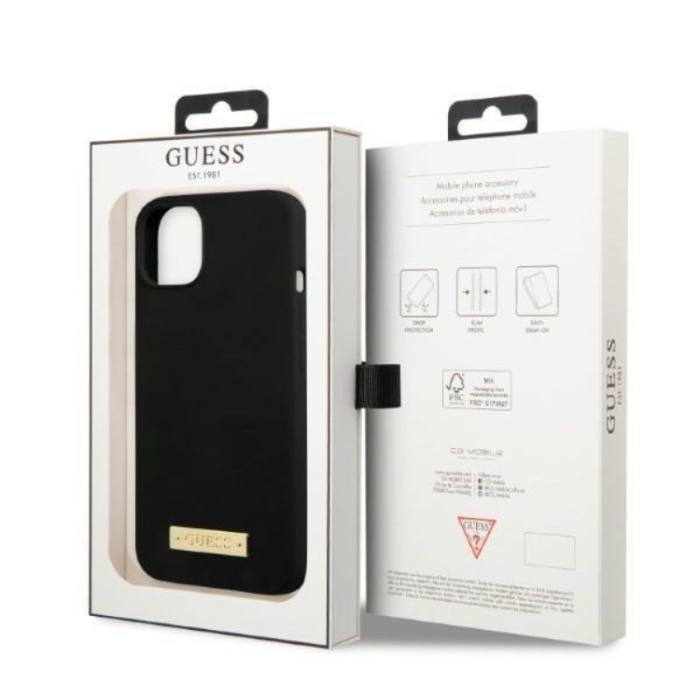 Guess - Guess iPhone 13 Skal MagSafe Silicone Logo Plate - Svart