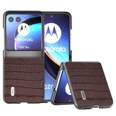 ABEEL - ABEEL Mobilskal till Motorola Razr 40 Ultra 5G &Auml;kta L&auml;der Krokodil Brun