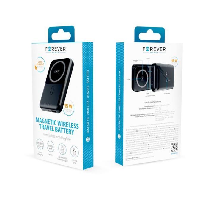Forever - Forever Trådlös Powerbank 10000 mAh 22.5W PD QC MagSafe Svart
