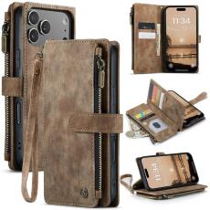 Caseme - CASEME C30 Pl&aring;nboksfodral f&ouml;r iPhone 17 Pro med Rem - Brun Konstl&auml;der