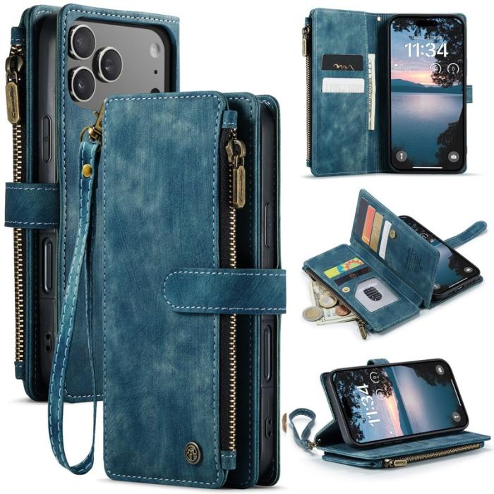 Caseme - CASEME Konstläder Plånboksfodral för iPhone 17 Pro med Rem - Blå