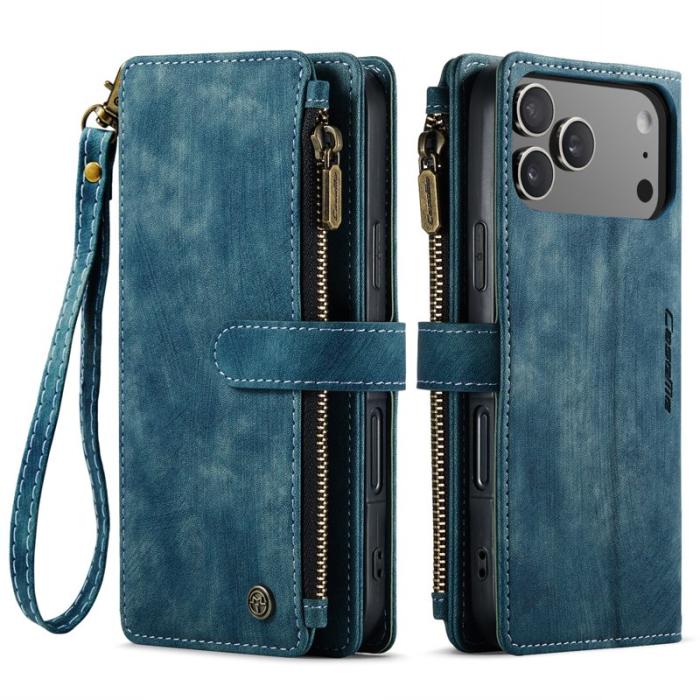 Caseme - CASEME Konstläder Plånboksfodral för iPhone 17 Pro med Rem - Blå