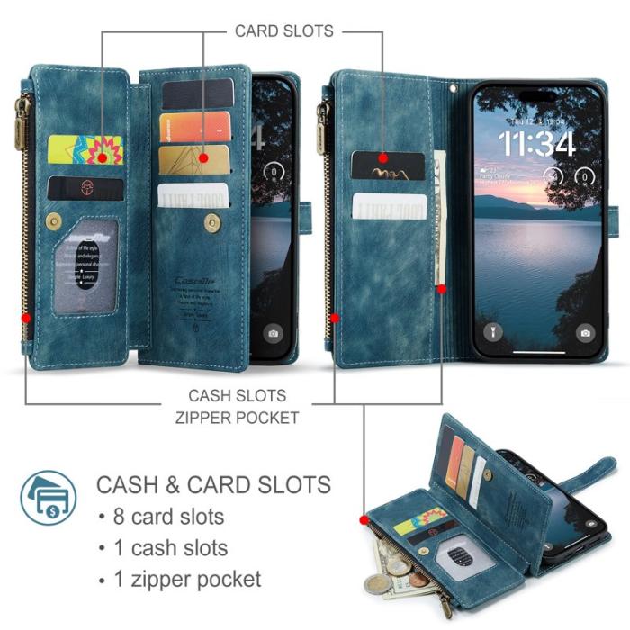 Caseme - CASEME Konstläder Plånboksfodral för iPhone 17 Pro med Rem - Blå