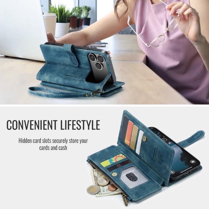 Caseme - CASEME Konstläder Plånboksfodral för iPhone 17 Pro med Rem - Blå