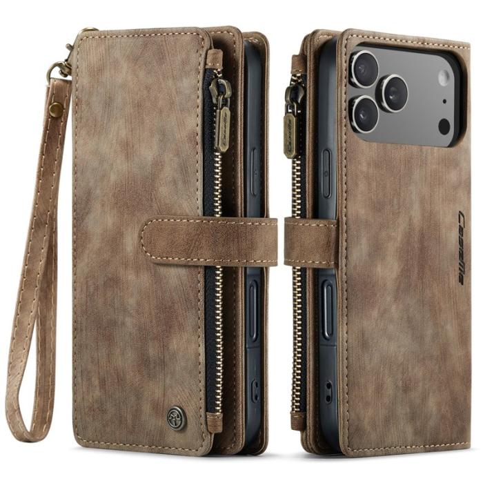 Caseme - CASEME C30 Plånboksfodral för iPhone 17 Pro med Rem - Brun Konstläder