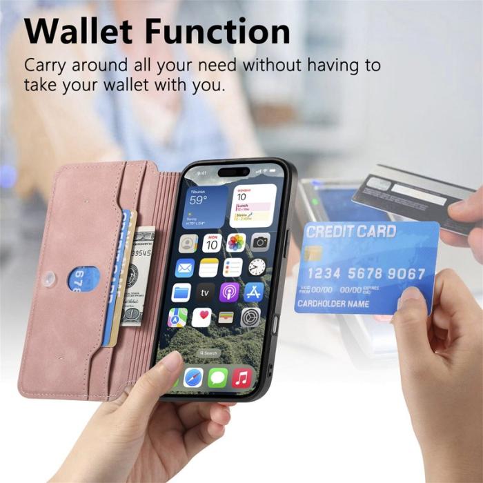 CASENEO - CASENEO iPhone 16 Pro Plånboksfodral Konstläder - Rosa