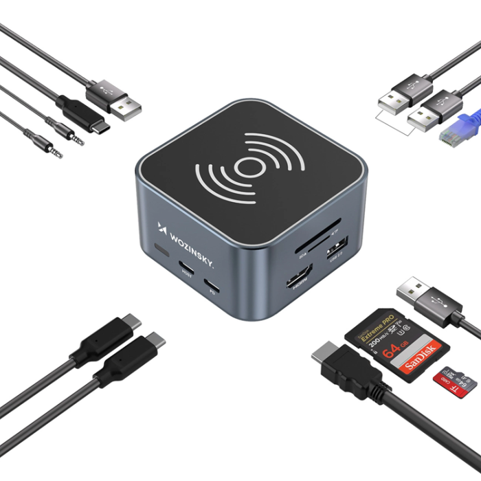 Wozinsky - Wozinsky 12in1 USB-C HUB med Trådlös Laddning med 15 cm kabel