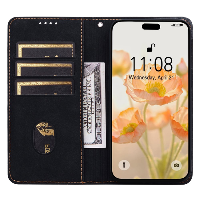 A-One Brand - iPhone 17 Plånboksfodral med Rem Lines Pattern - Svart