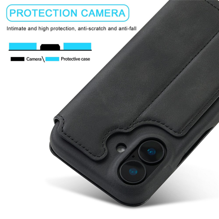 LC.imeeke - LC.IMEEKE iPhone 17 Mobilfodral Korthållare Läder Stativ - Svart