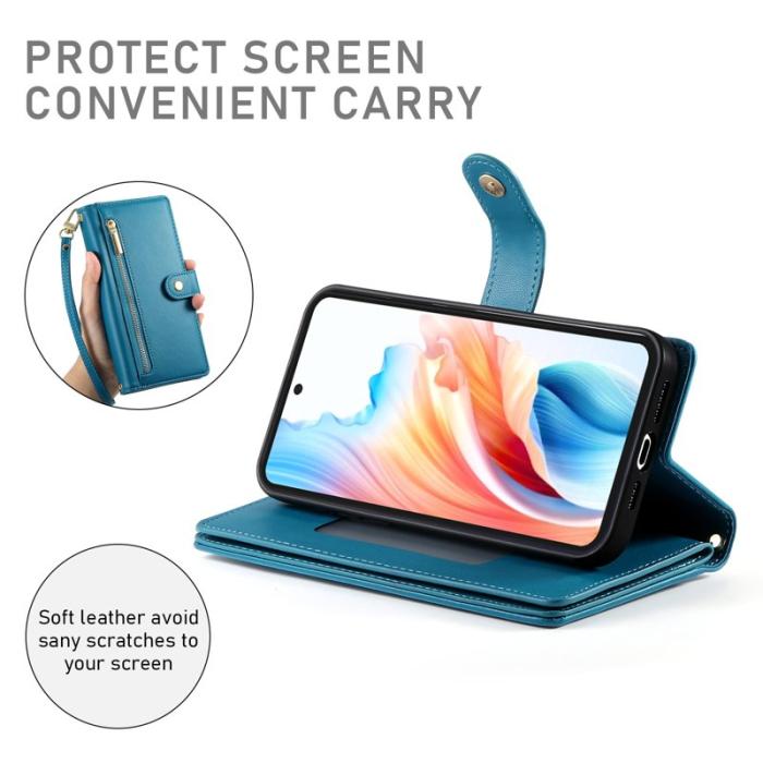 OEM - Samsung Galaxy S26 Fodral Dragkedja Äkta Läder - Blå