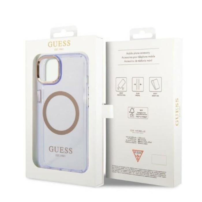 Guess - GUESS iPhone 14 Skal MagSafe Gold Outline Translucent - Lila