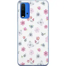 Gustaf - Mobilskal till Xiaomi Redmi 9T med Blommor och fj&auml;rillar