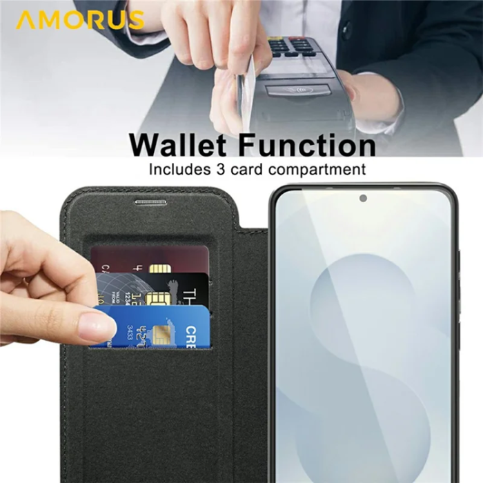 Amorus - Amorus Galaxy S25 Edge Plånboksfodral Magsafe RFID - Svart