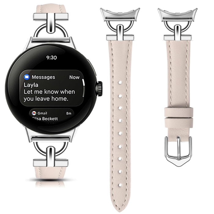 A-One Brand - Google Pixel Watch 3 45mm Armband Äkta Cow Läder - Ljusrosa