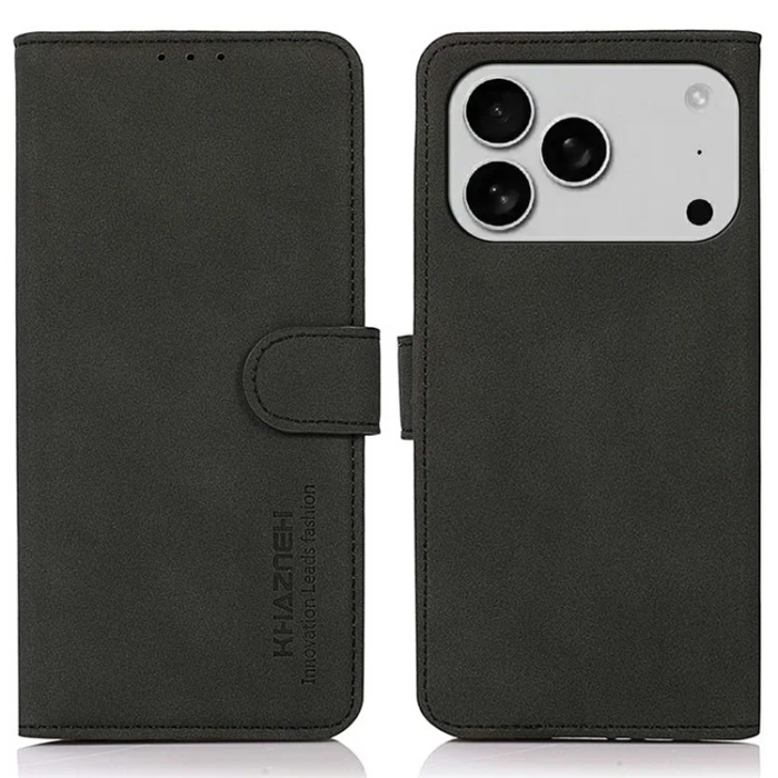 KHAZNEH - Khazneh iPhone 17 Pro Max Plånboksfodral Läder - Svart