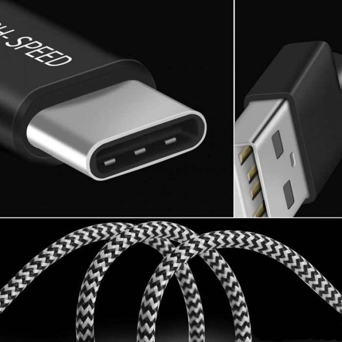 SiGN - SiGN Skin USB-C till USB-A kabel 2.1A 3m - Svart/Vit