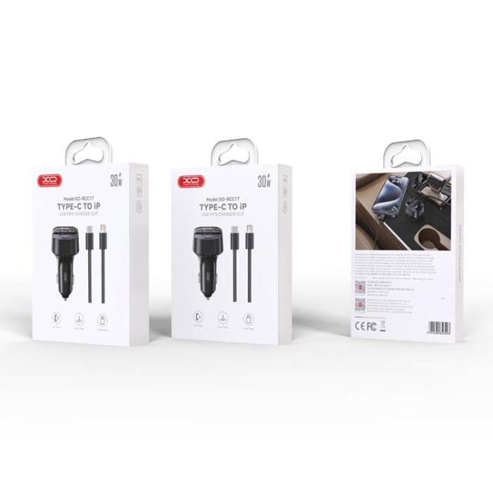 XO - XO FM-sändare Bluetooth Med Billadare 30W + Lightning Kabel - Svart