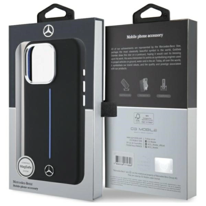 Mercedes - Mercedes iPhone 16 Pro Mobilskal MagSafe Silikon Blå Stripe - Svart