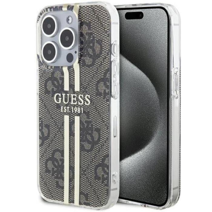 Guess - Guess iPhone 15 Pro Mobilskal Gold Stripes - Brun
