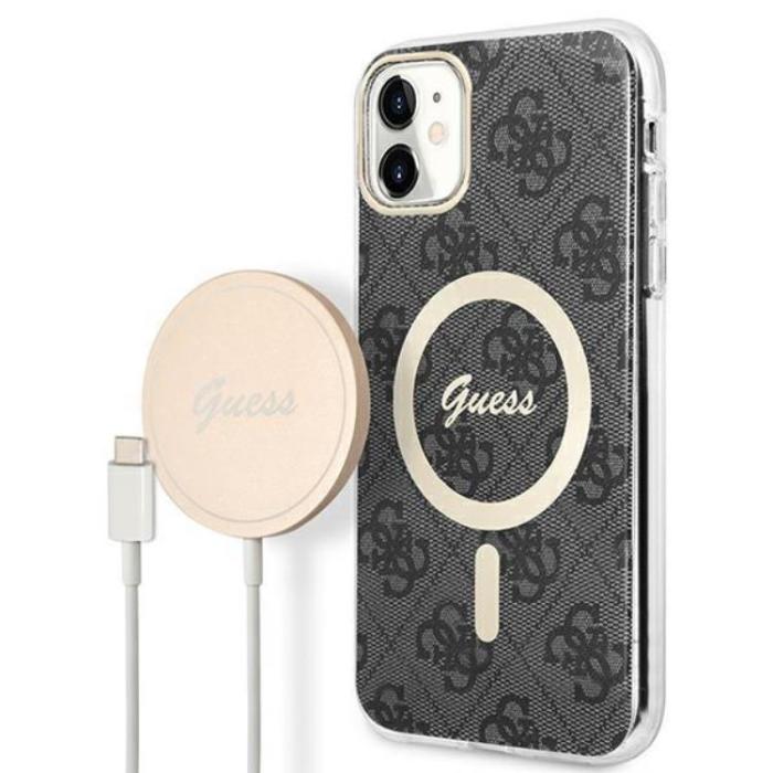Guess - Guess iPhone 11 Magsafe Skal Print + Trådlös Laddare - Svart