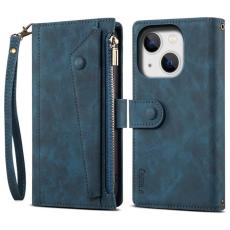 OEM - iPhone 14 Plus Plånboksfodral Flap Zipper Strap - Blå