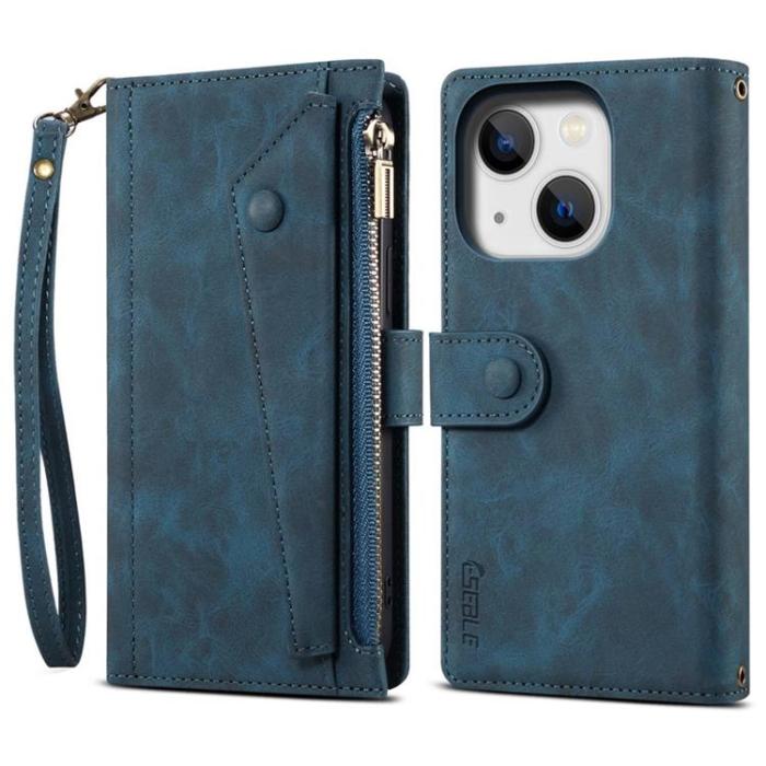 OEM - iPhone 14 Plus Plånboksfodral Flap Zipper Strap - Blå