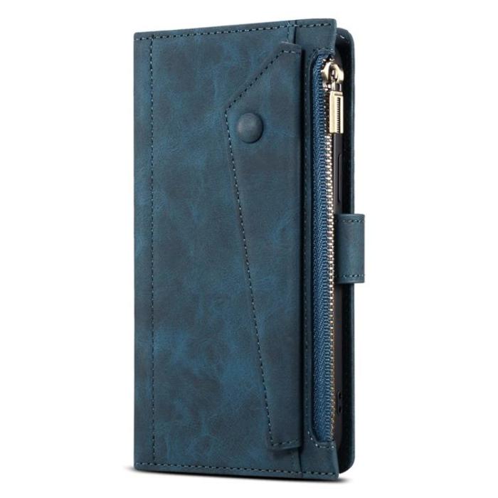 OEM - iPhone 14 Plus Plånboksfodral Flap Zipper Strap - Blå