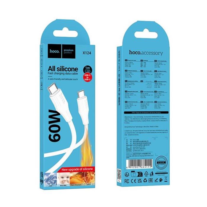 Hoco - HOCO USB-C till USB-C 60W Kabel 1m Silikon X124 - Vit