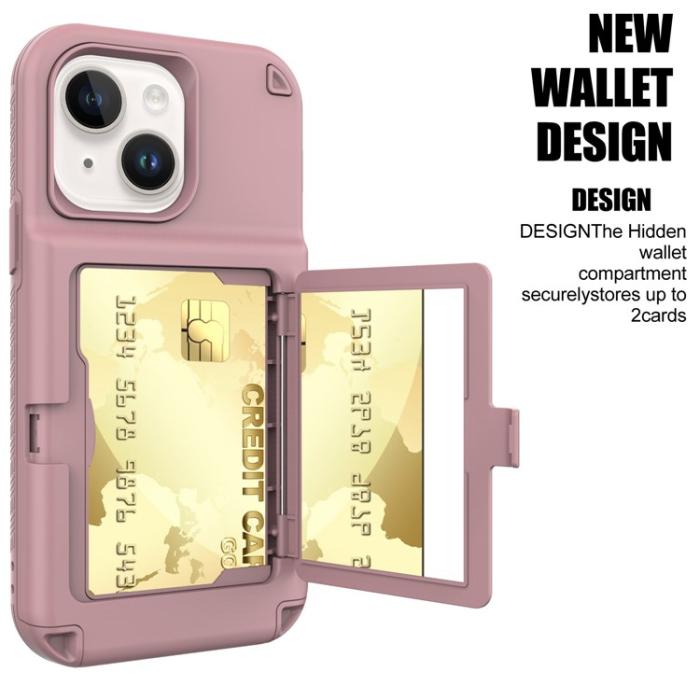 OEM - iPhone 14 Plus Skal Korthållare Mirror Kickstand - Rosa