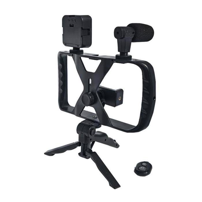 OEM - Selfiestick med Stativ för Livesändning med LED-blixt och Mikrofon