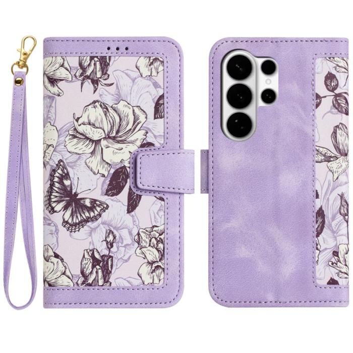 OEM - ABEEL Mobilskal till Samsung Galaxy S26 Ultra PU Läder Blommönster - Lila
