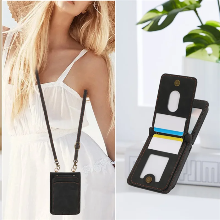A-One Brand - Galaxy Z Flip7 Plånboksfodral Kickstand med Axelrem - Svart