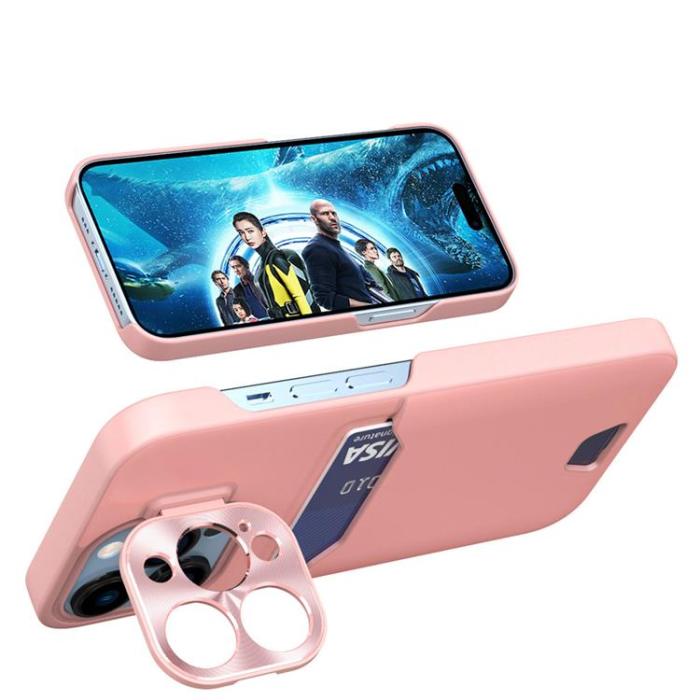 OEM - iPhone 14 Skal Korthållare Läder Kickstand - Rosa