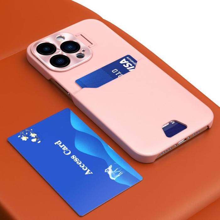 OEM - iPhone 14 Skal Korthållare Läder Kickstand - Rosa