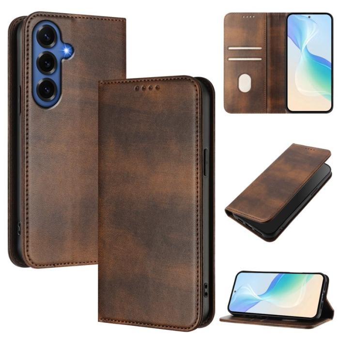 OEM - Samsung Galaxy S26+ Plånboksfodral Konstläder RFID Skydd - Brun