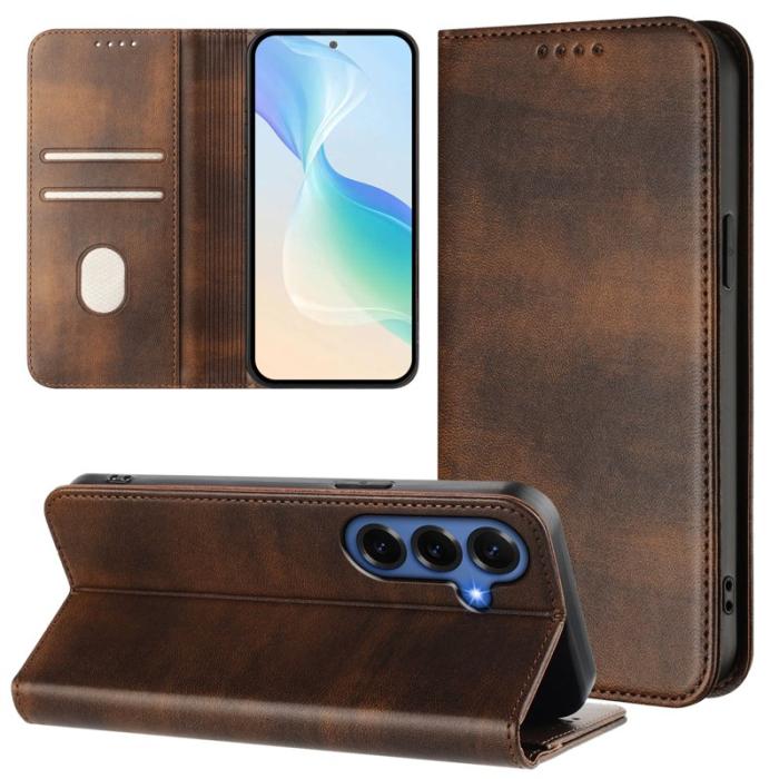 OEM - Samsung Galaxy S26+ Plånboksfodral Konstläder RFID Skydd - Brun