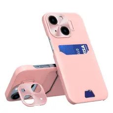 OEM - iPhone 14 Skal Korthållare Läder Kickstand - Rosa