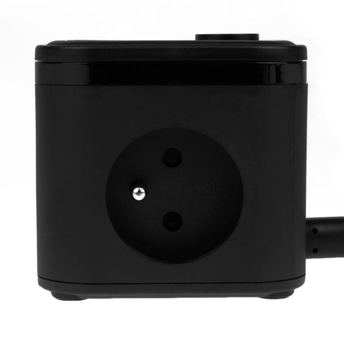 Huslog - Huslog Cube Förlängningssladd med USB - Svart