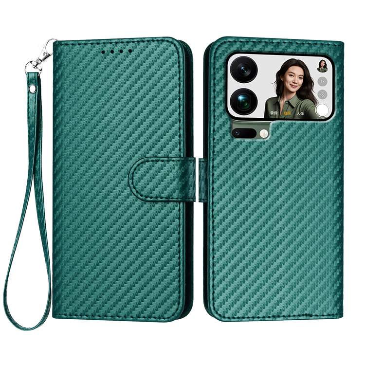 Xiaomi 17 Pro Max Konstläder Plånboksfodral Carbon Fiber (Svartgrön) | 2353 | AlltMobil