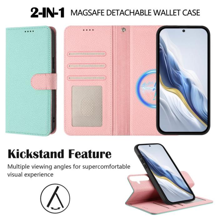 OEM - Samsung Galaxy A35 5G Fodral Äkta Läder Magnetiskt - Mintgrön / Rosa