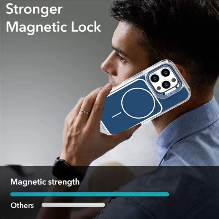 A-One Brand - iPhone 16 Pro Mobilskal MagSafe Lens Kickstand med Handrem - Blå