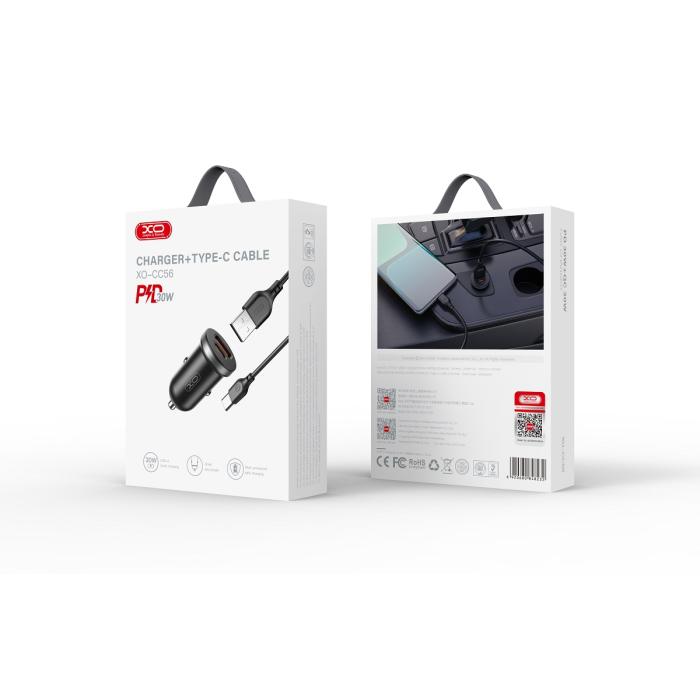 XO - XO Billaddare 30W 1x USB 1x USB-C + USB-C Kabel CC56 - Svart