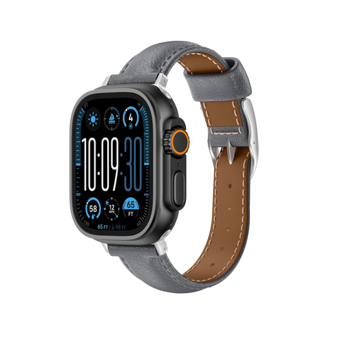 AmazingThing - AmazingThing Apple Watch 45/46/49mm Armband Class Läder - Grå