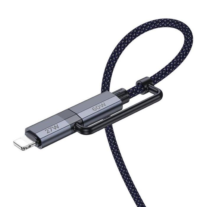 Hoco - Hoco kabel 2in1 USB-C till USB-C, Lightning 1.2m - Mörkblå