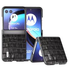 ABEEL - ABEEL Mobilskal till Motorola Razr 40 Ultra 5G &Auml;kta L&auml;der Krokodil Svart