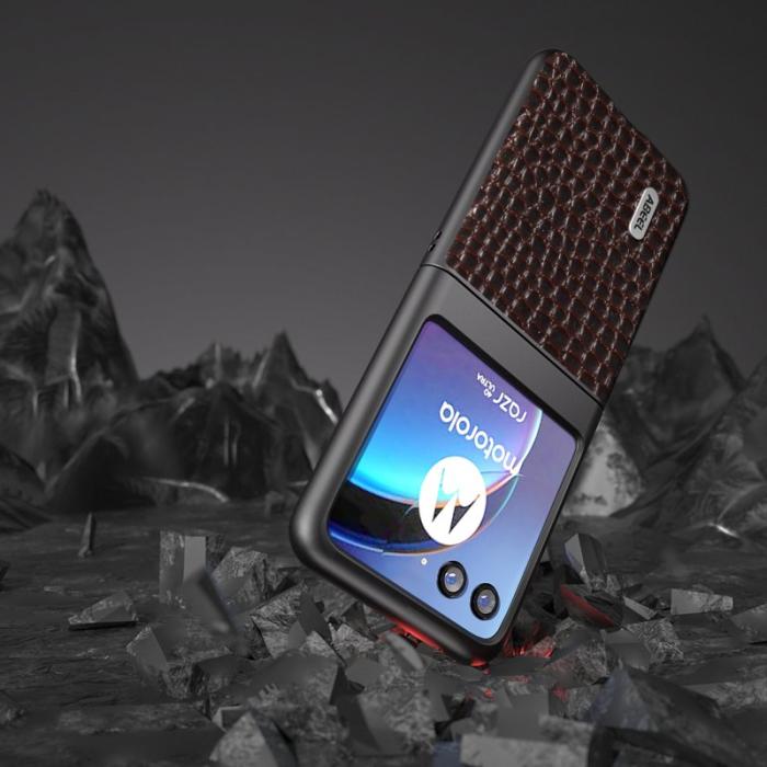 ABEEL - ABEEL Mobilskal till Motorola Razr 40 Ultra 5G Äkta Läder Krokodil - Brun
