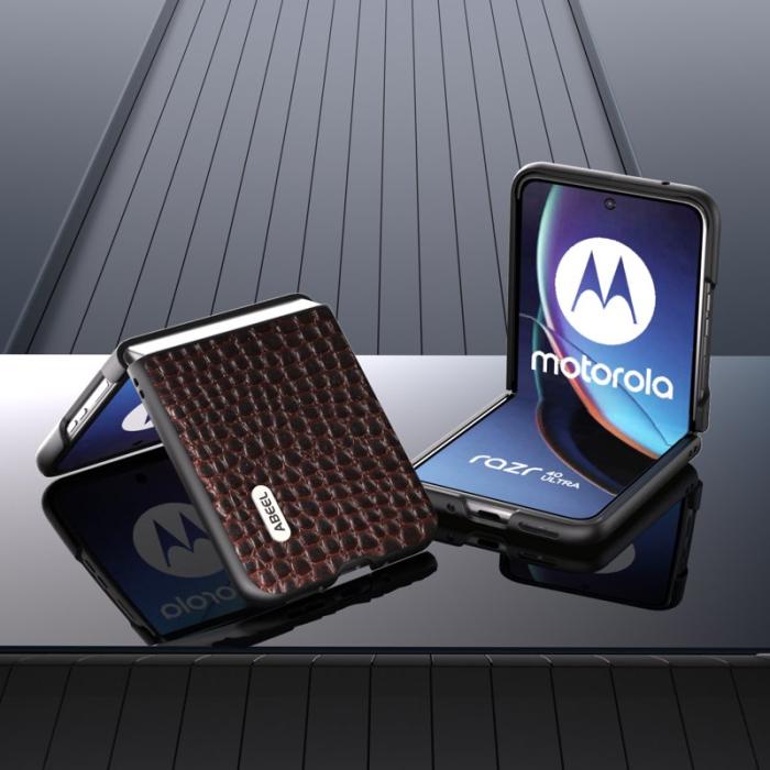 ABEEL - ABEEL Mobilskal till Motorola Razr 40 Ultra 5G Äkta Läder Krokodil - Brun