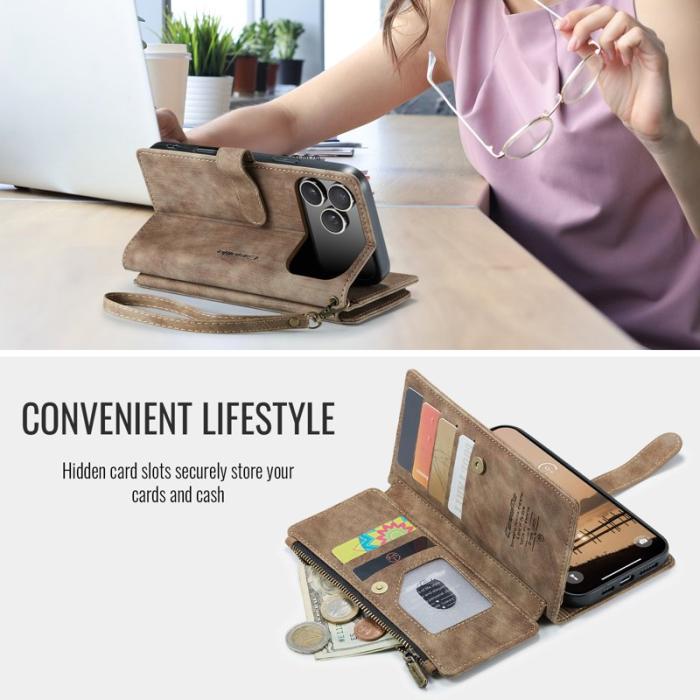 Caseme - CASEME C30 Plånboksfodral för iPhone 17 Pro med Rem - Brun Konstläder